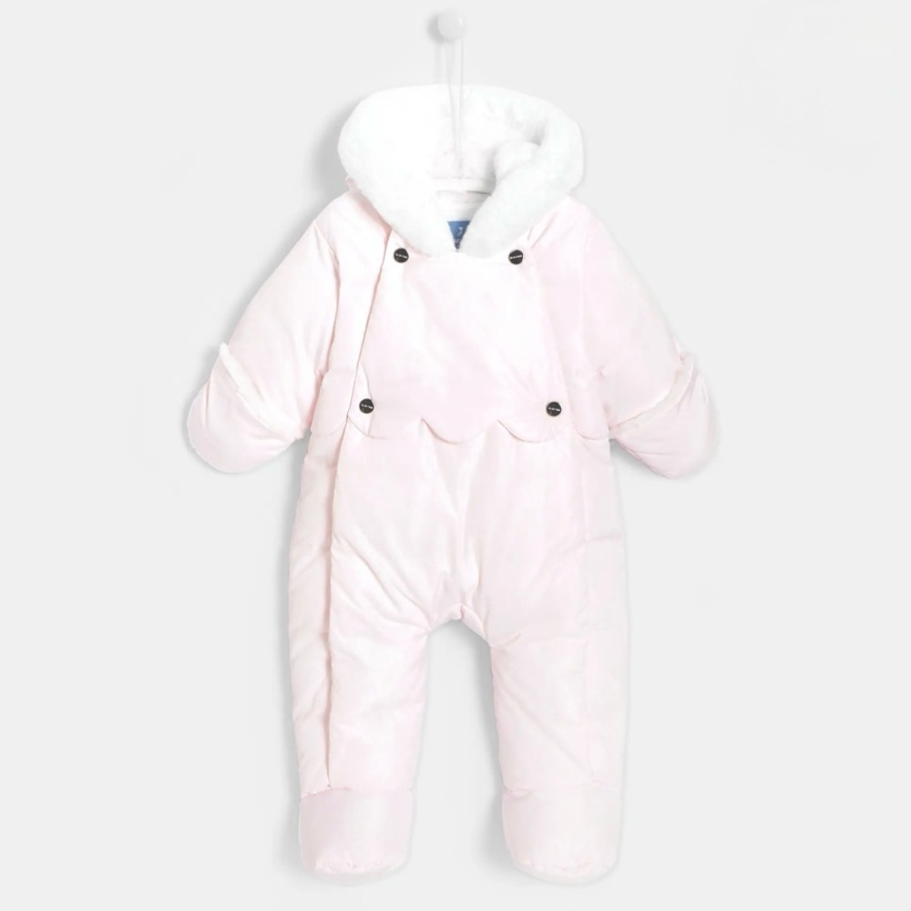 Jacadi Baby Girl Scallop Snowsuit with Hood - Light Powder Pink - Size 6M